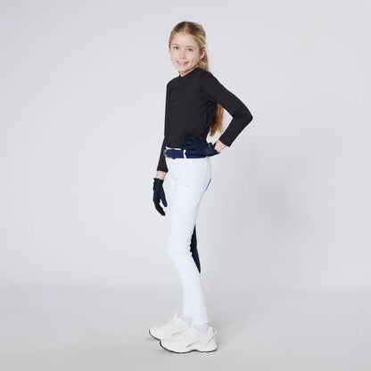 Girl in Cameo Junior Performance Riding Tights, perfect for performance riding or riding tights