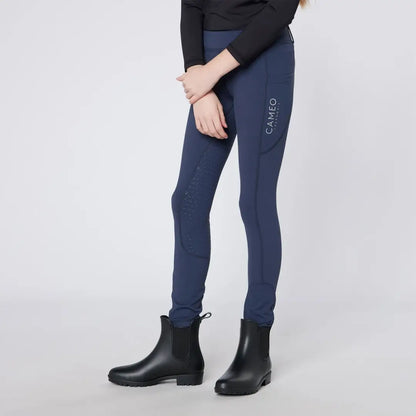 Navy blue riding leggings with textured knee grips from Cameo Junior ThermoDry for country clothing outdoors