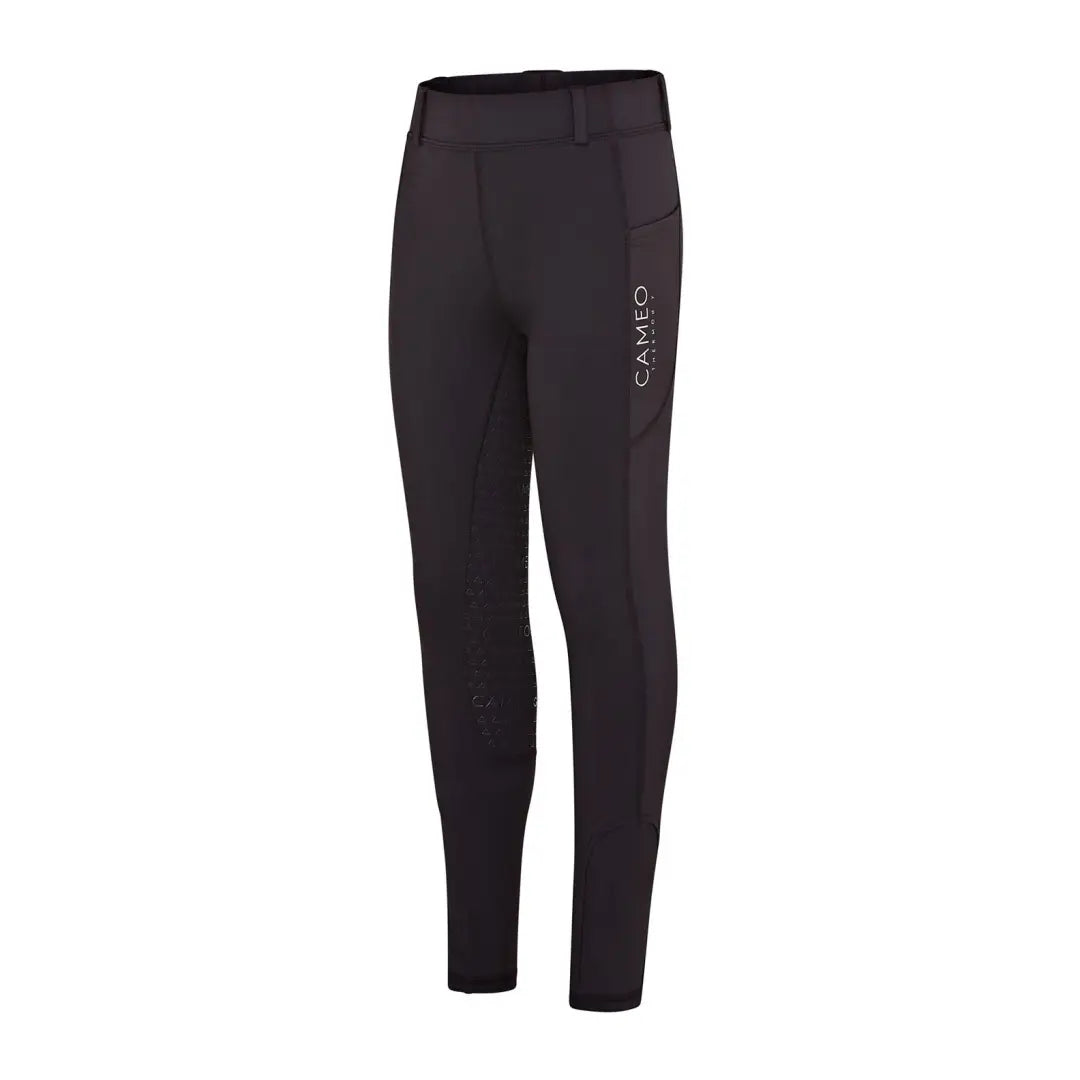 Black athletic leggings with knee grips for outdoor country clothing and riding fun
