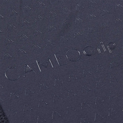 Navy fabric with subtle triangles and embossed text on Cameo Junior ThermoDry Riding Tight for country clothing outdoors