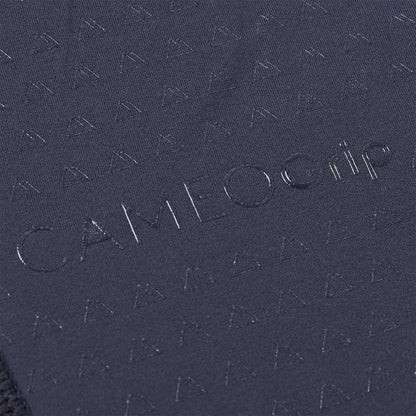 Navy fabric with subtle triangles and embossed text on Cameo Junior ThermoDry Riding Tight for country clothing outdoors