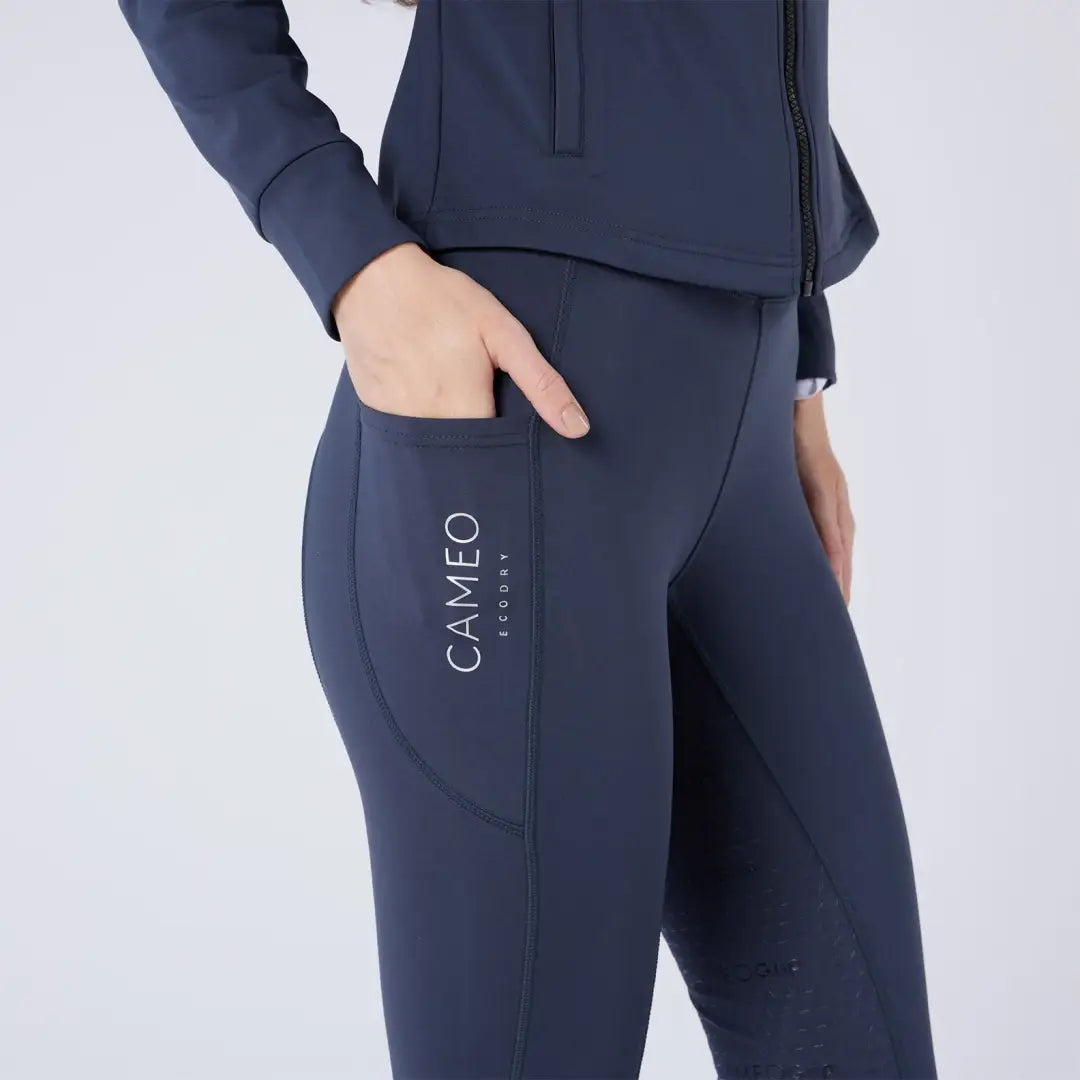 Dark blue athletic leggings with side pocket from Cameo Junior ThermoDry Riding Tight, perfect for country clothing and outdoor activities