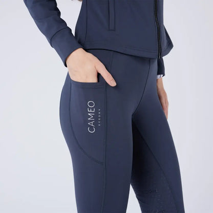 Dark blue athletic leggings with side pocket from Cameo Junior ThermoDry Riding Tight, perfect for country clothing and outdoor activities