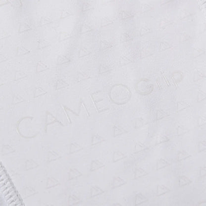 White fabric with subtle embossed text from Cameo Junior ThermoDry Riding Tight for country clothing outdoors
