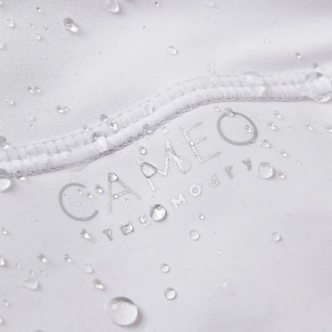 Water-resistant white fabric with CAMEO branding from Cameo Junior ThermoDry Riding Tight for country clothing and outdoors