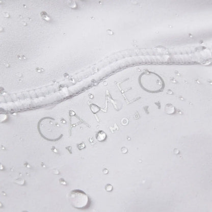 Water-resistant white fabric with CAMEO branding from Cameo Junior ThermoDry Riding Tight for country clothing and outdoors