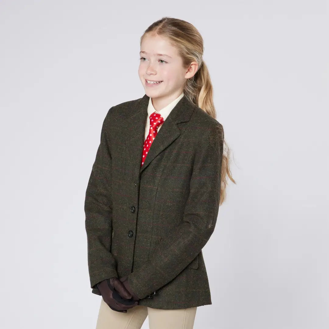 Girl’s Cameo Junior Tweed Jacket with foxhead buttons, perfect for country hunting style