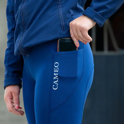 Blue Cameo Performance Riding Tights with Pocket, perfect for performance riding sessions