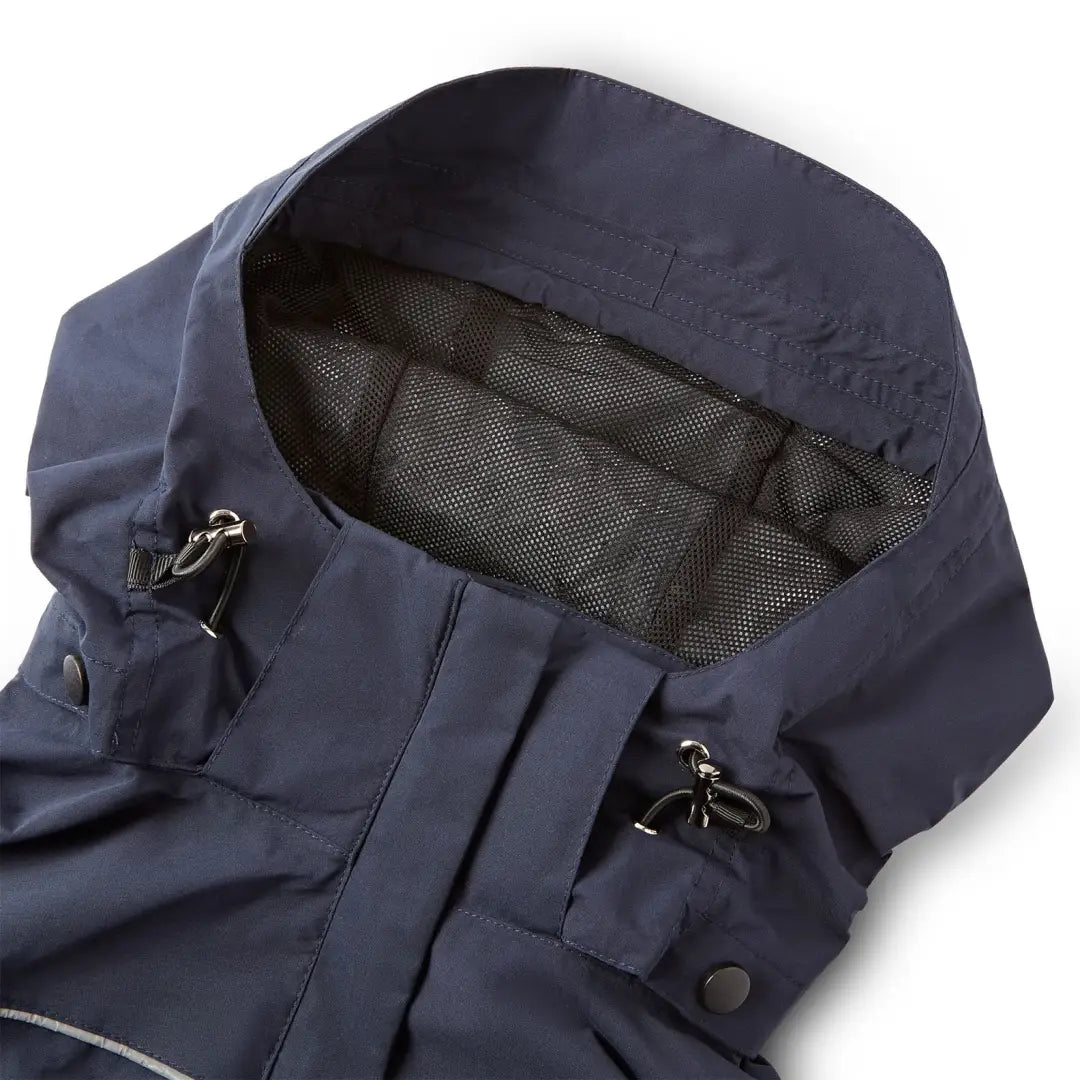 Navy blue hooded riding jacket perfect for country clothing and hunting trips
