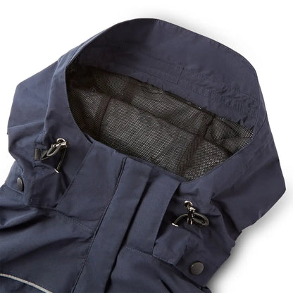 Navy blue hooded riding jacket perfect for country clothing and hunting trips