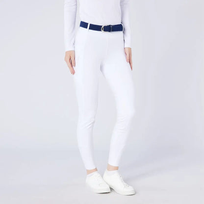 Women’s white fitted pants with navy belt from Cameo ThermoDry Riding Tight for country outdoors