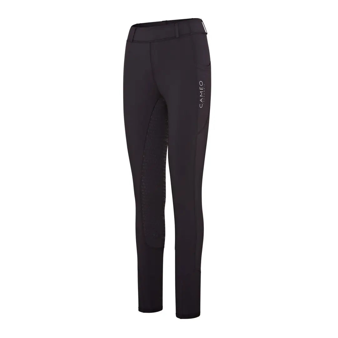 Black women’s riding pants with light branding, perfect for country clothing outdoors
