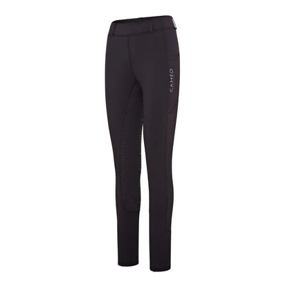 Black women’s riding pants with light branding, perfect for country clothing outdoors