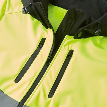 Open neon yellow and black Cameo Water Repellent Hi Viz Jacket for visibility