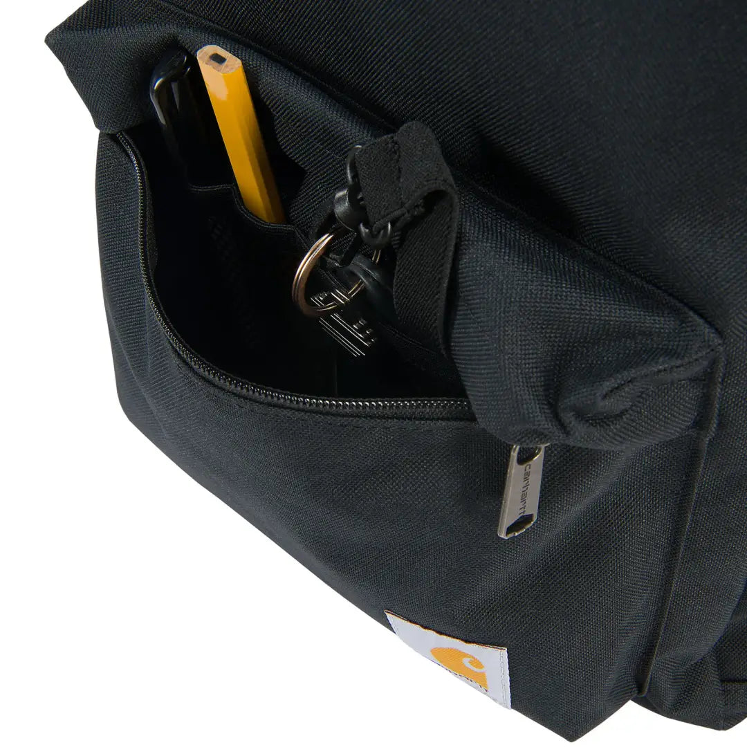 Black zippered Carhartt 21L Classic Laptop Backpack with pencil and keys for country clothing outdoor hunting gear