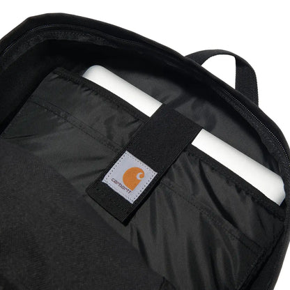 Black Carhartt 27L backpack with white logo and strap