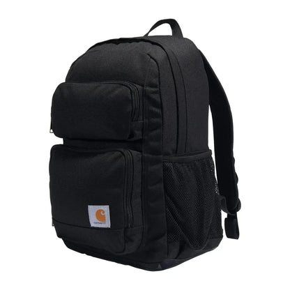 Black Carhartt 27L backpack with mesh pockets, logo, and country clothing style
