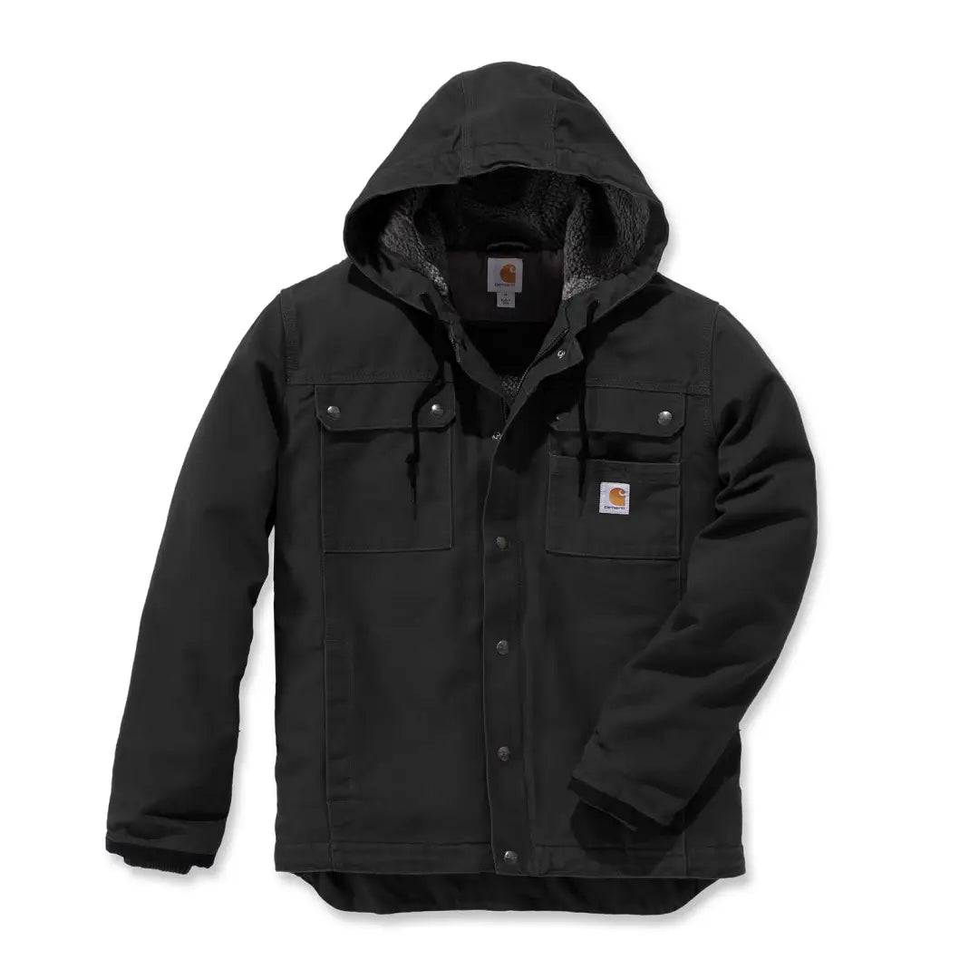 Carhartt Bartlett relaxed fit black hooded duck jacket with sherpa lining