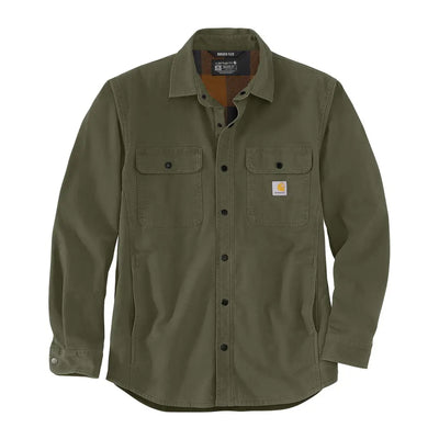 Olive green Carhartt canvas fleece lined shirt jacket for men called Carhartt Canvas Fleece
