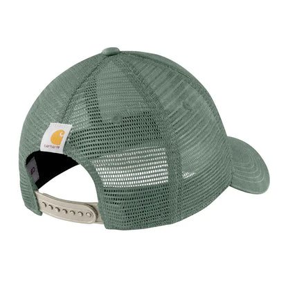 Olive green Carhartt canvas mesh-back logo graphic cap with silver strap