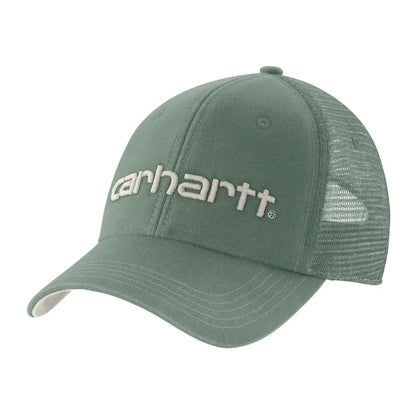 Olive green Carhartt canvas logo graphic cap with mesh back