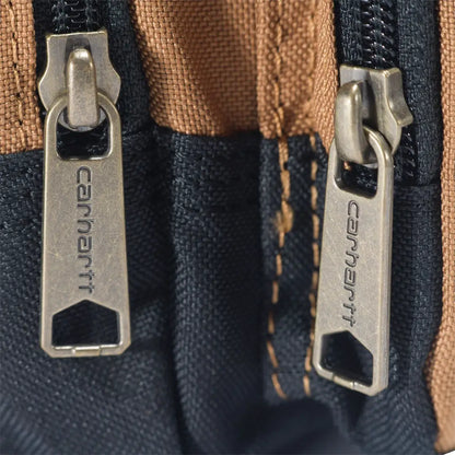 Carhartt crossbody zip bag with silver zipper pullers and black text