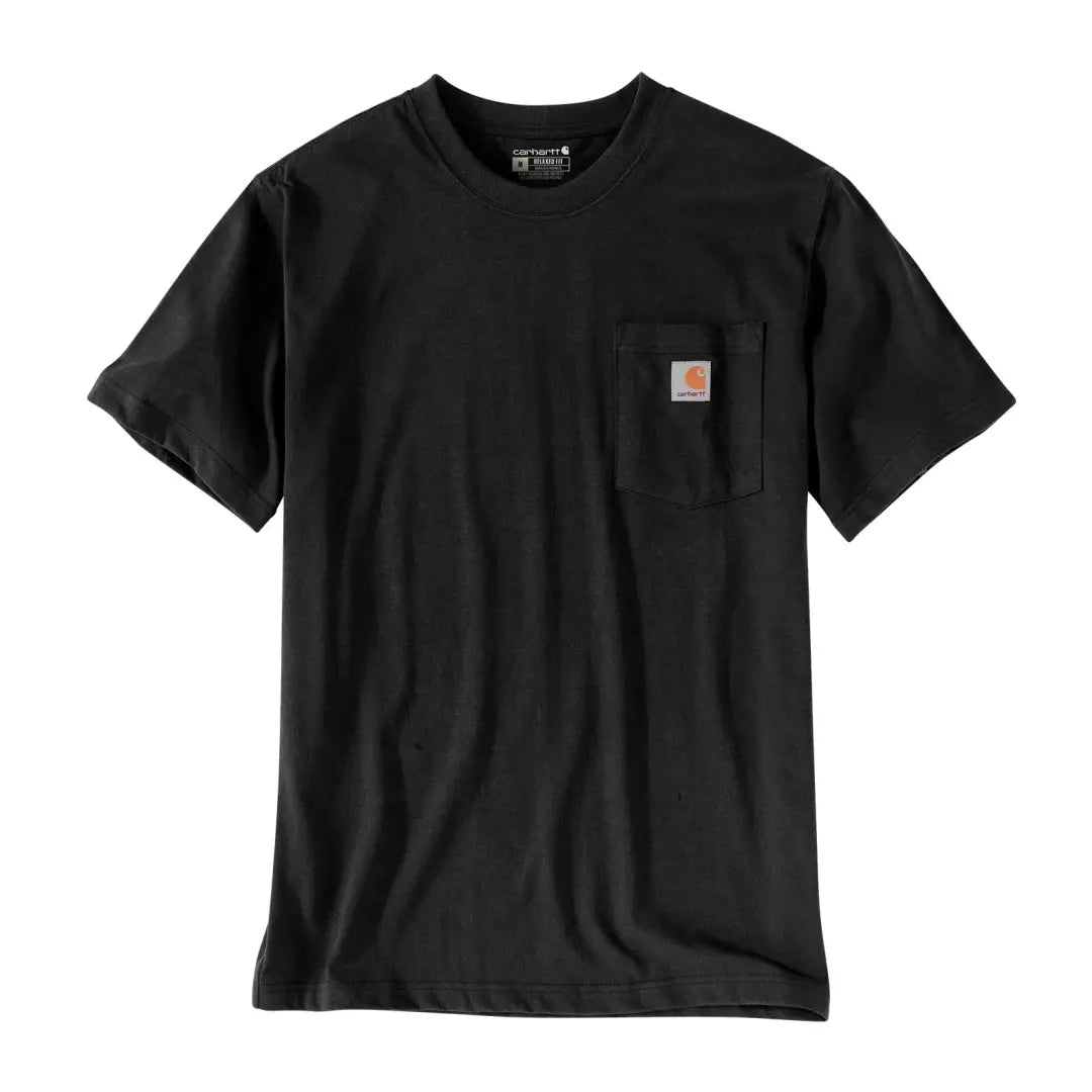 Black Carhartt Dearborn t-shirt with orange logo pocket for outdoors hunting