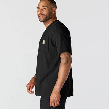 Black Carhartt Dearborn relaxed pocket t-shirt with yellow logo for outdoors