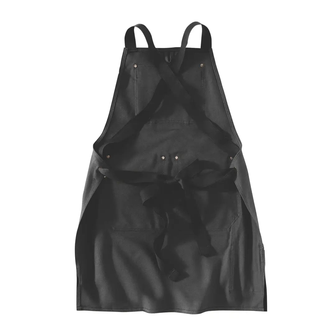 Black apron with cross-back straps from Carhartt, great for country clothing outdoors