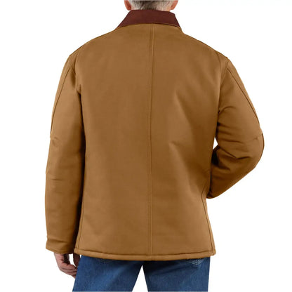 Carhartt Firm Duck Traditional Coat: brown duck work jacket for outdoors hunting