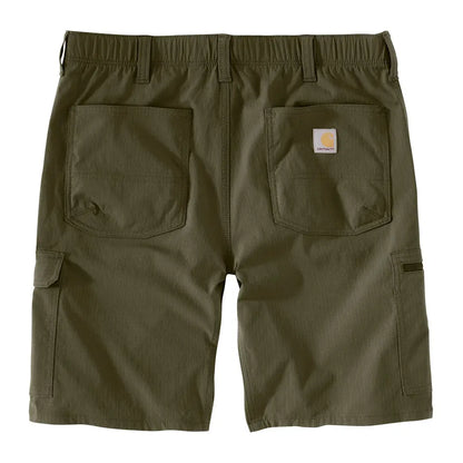 Carhartt Force olive green 10-inch ripstop cargo shorts with logo patch