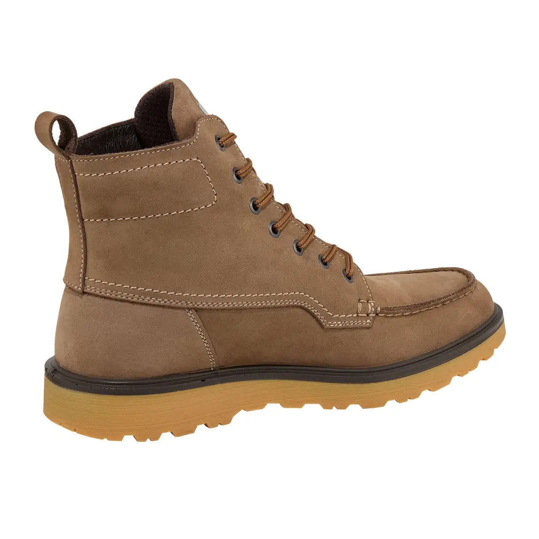 Tan leather work boot from Carhartt Greenfields Rugged Flex series for tough jobs