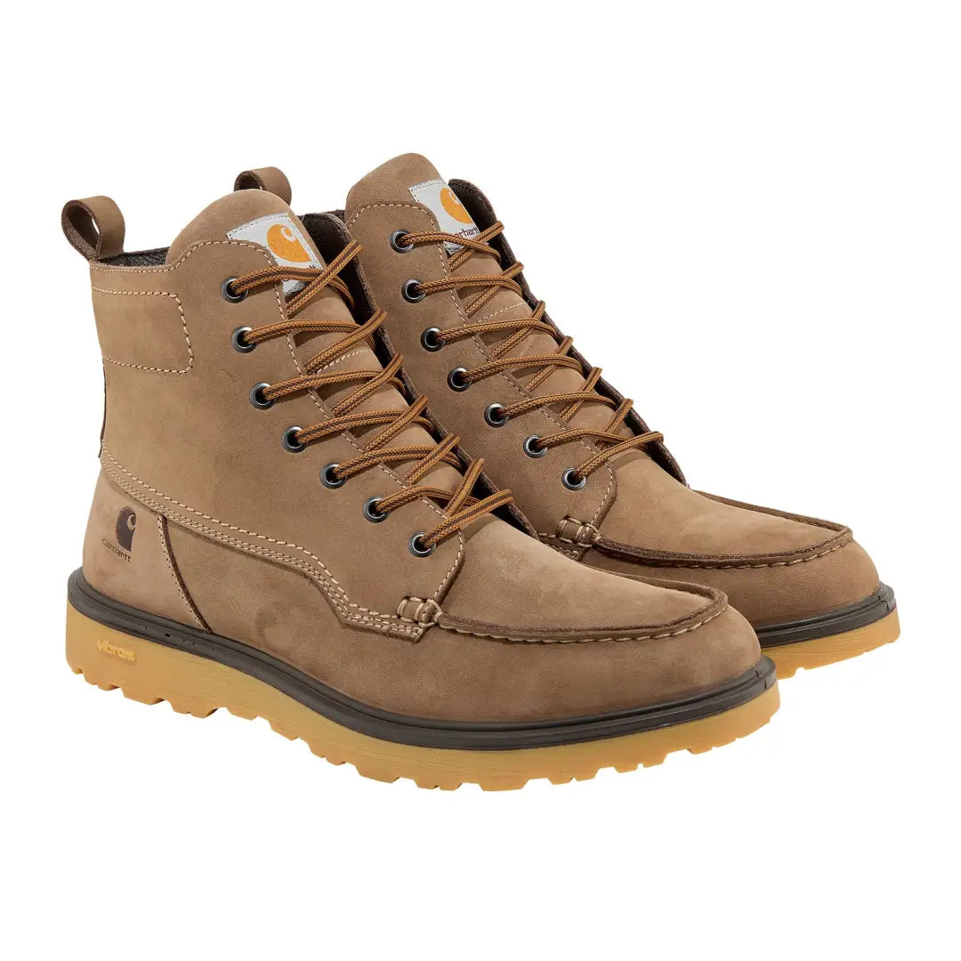Tan leather work boots from Carhartt Greenfields Rugged Flex for tough jobs