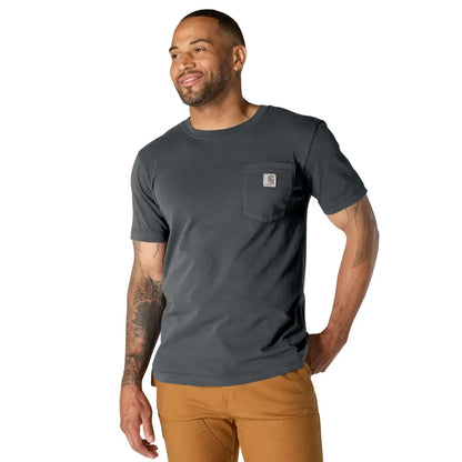 Dark gray Carhartt Irvine t-shirt with logo pocket for outdoors hunting