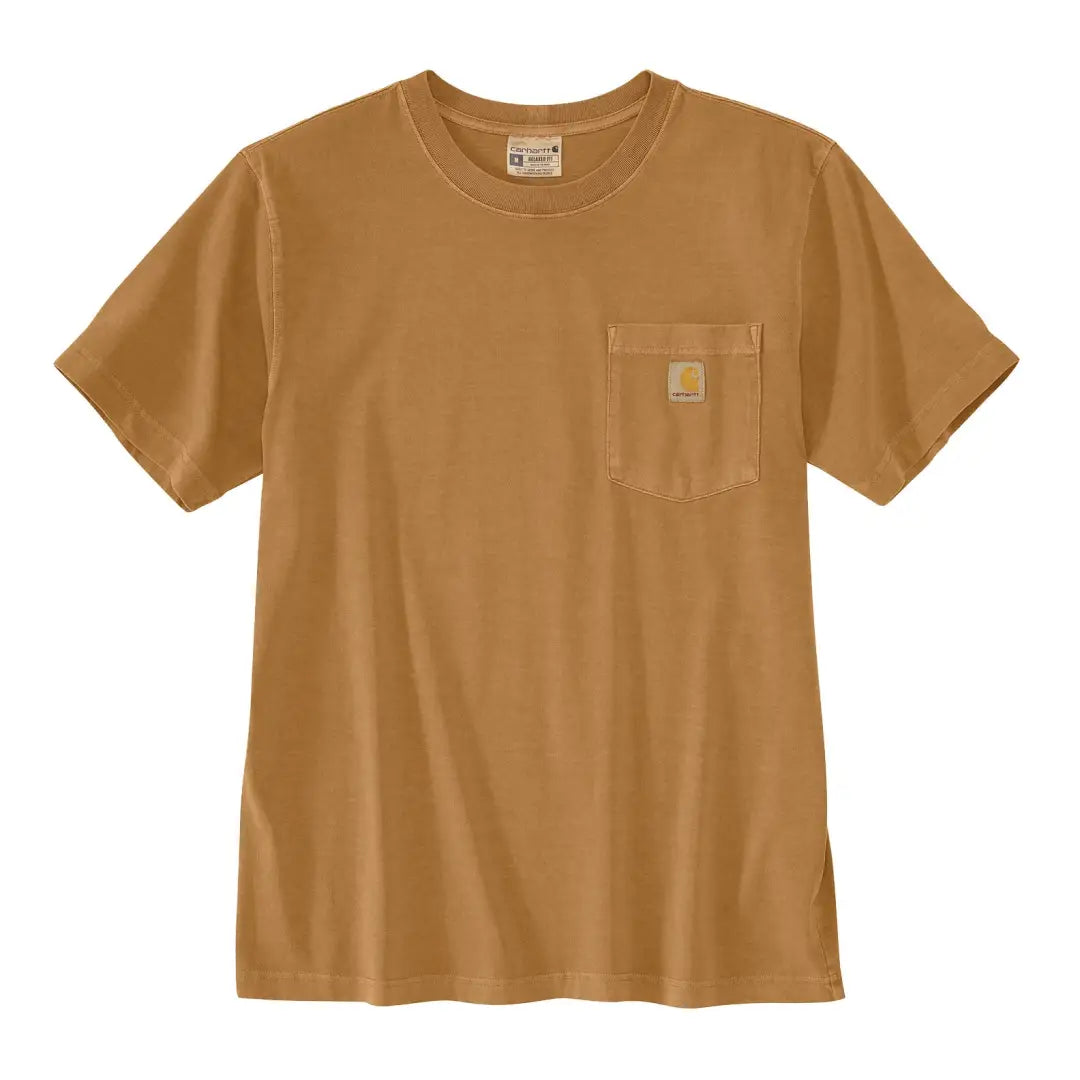 Tan Carhartt t-shirt with pocket, ideal for outdoors hunting country clothing