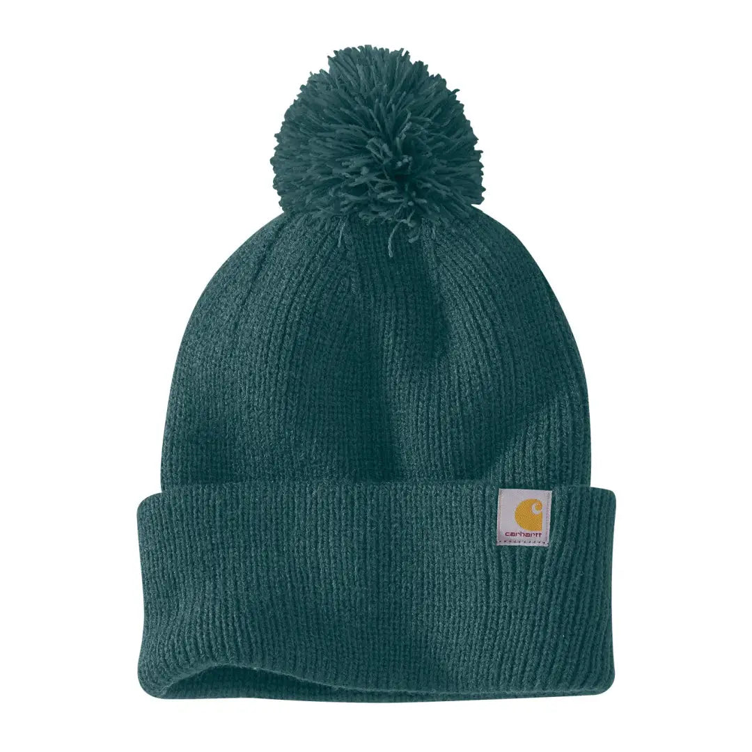 Teal Carhartt knit cuffed logo beanie with pom-pom patch