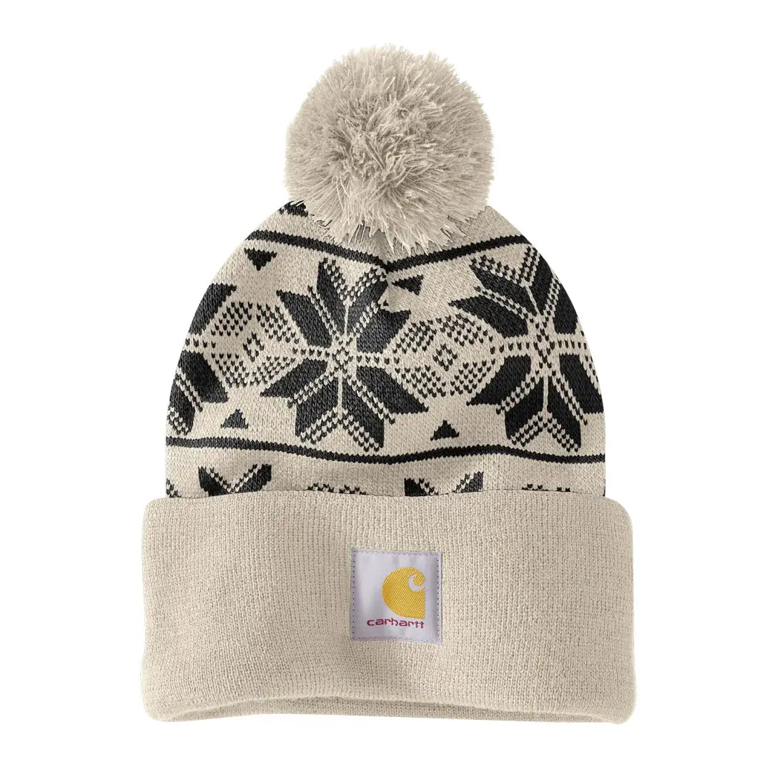 Carhartt knit pom jacquard beanie with snowflake pattern and cream brim