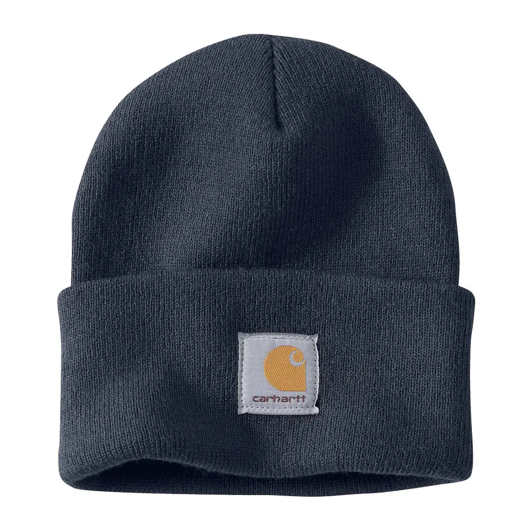 Dark blue Carhartt knitted cuffed beanie for country clothing and outdoor hunting gear