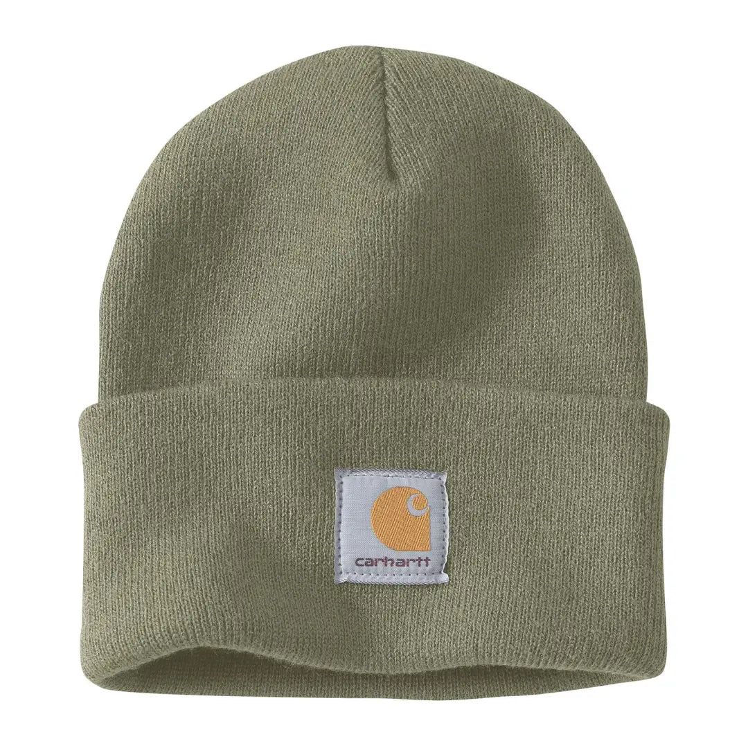 Olive green knit beanie from Carhartt for country clothing and outdoor hunting trips