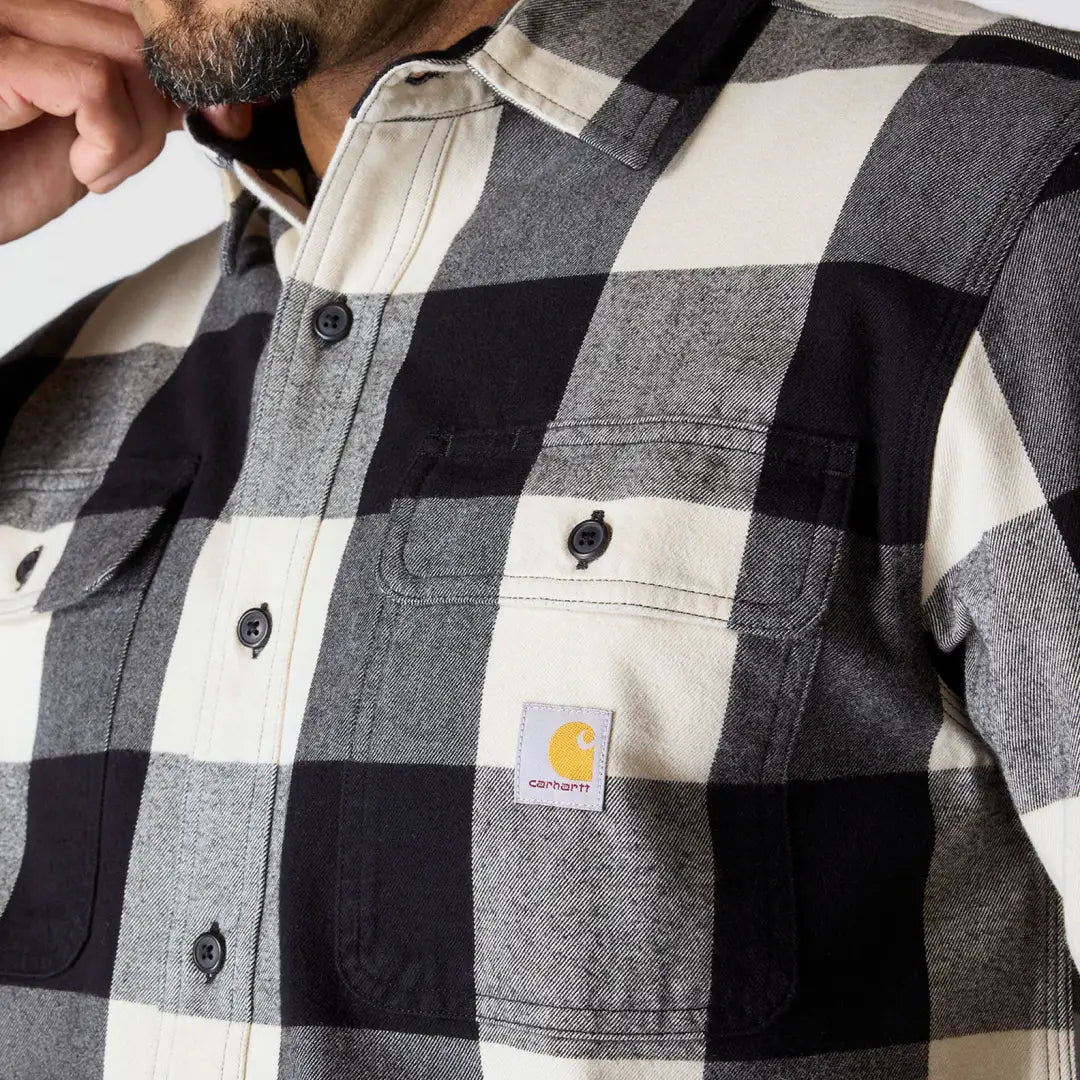 Black and cream Carhartt loose fit long sleeve plaid shirt