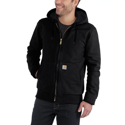 Black hooded Carhartt loose fit jacket from country clothing, perfect for hunting adventures