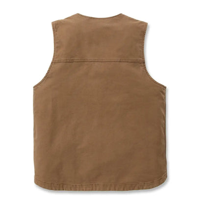 Brown canvas work vest with relaxed fit for country clothing and hunting trips