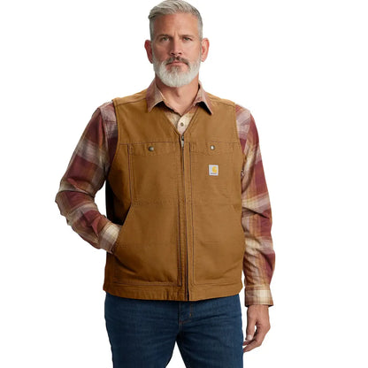 Brown Carhartt vest in relaxed fit, perfect country clothing for hunting trips