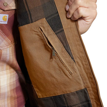 Brown jacket with zippered pocket from Carhartt Montana Relaxed Fit Duck Vest, perfect for country hunting clothing