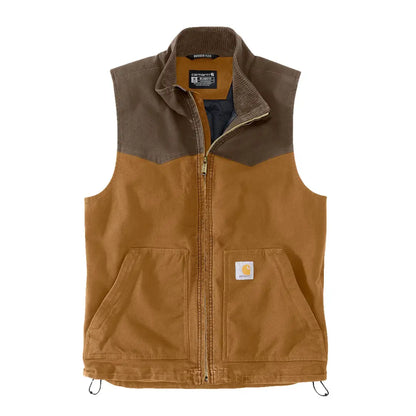Brown Carhartt vest with relaxed fit, perfect for country clothing and hunting trips