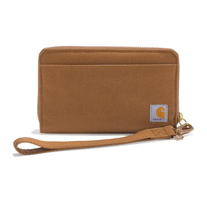 Brown canvas wristlet clutch wallet, perfect for country clothing and hunting trips