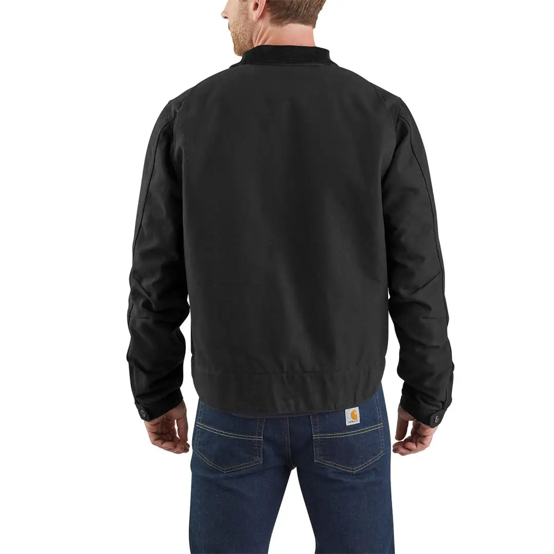 Black Carhartt relaxed fit Detroit jacket with zipper and sleeve logo