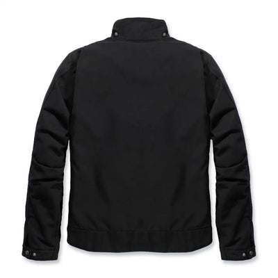 Black Carhartt relaxed fit Detroit jacket with quilted high collar and buttons
