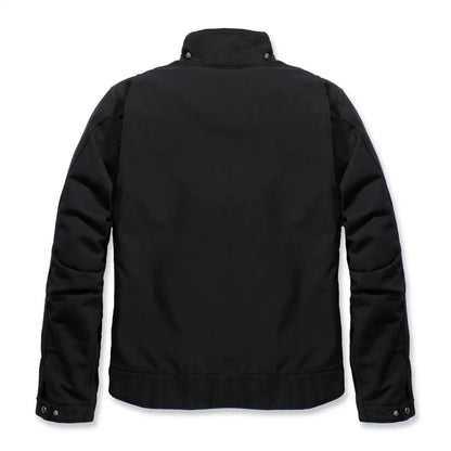 Black Carhartt relaxed fit Detroit jacket with quilted high collar and buttons