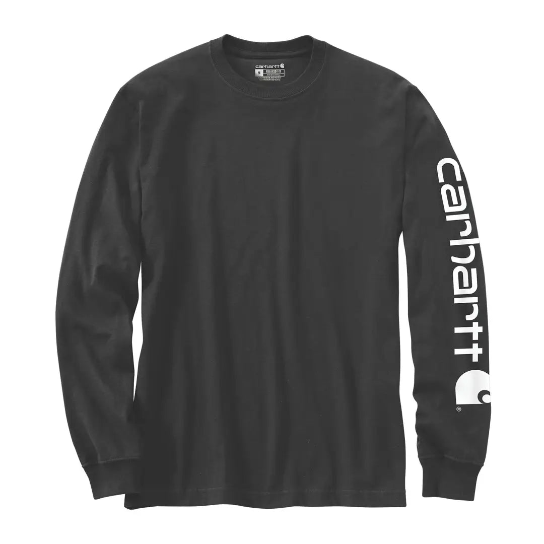 Black Carhartt relaxed fit heavy-duty long-sleeve shirt with logo for country clothing and hunting